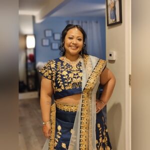 Navy and Gold Embroidered Lehenga Choli